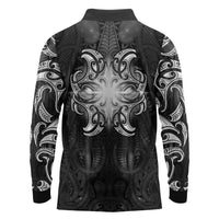 New Zealand Matariki Long Sleeve Polo Shirt Maori Moko Black Galaxy LT05 - Polynesian Pride