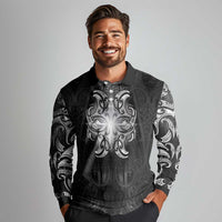 New Zealand Matariki Long Sleeve Polo Shirt Maori Moko Black Galaxy LT05 - Polynesian Pride