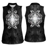 New Zealand Matariki Women Sleeveless Polo Shirt Maori Moko Black Galaxy LT05 - Polynesian Pride