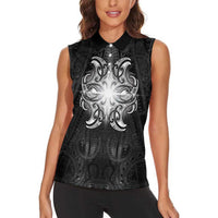 New Zealand Matariki Women Sleeveless Polo Shirt Maori Moko Black Galaxy LT05 - Polynesian Pride