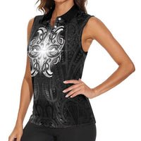 New Zealand Matariki Women Sleeveless Polo Shirt Maori Moko Black Galaxy LT05 - Polynesian Pride