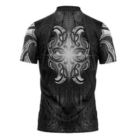 New Zealand Matariki Zipper Polo Shirt Maori Moko Black Galaxy LT05 - Polynesian Pride