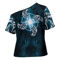 New Zealand Matariki Waita Cross Shoulder Shirt Maori Moko Dark Blue Galaxy