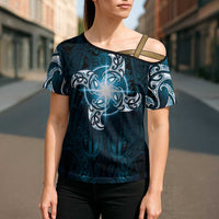 New Zealand Matariki Waita Cross Shoulder Shirt Maori Moko Dark Blue Galaxy