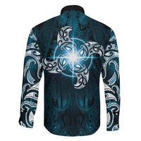 New Zealand Matariki Waita Family Matching Off Shoulder Maxi Dress and Hawaiian Shirt Maori Moko Dark Blue Galaxy LT05 - Polynesian Pride
