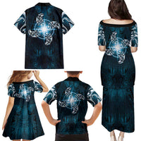 New Zealand Matariki Waita Family Matching Puletasi and Hawaiian Shirt Maori Moko Dark Blue Galaxy