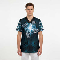 New Zealand Matariki Waita Scrub Top Maori Moko Dark Blue Galaxy
