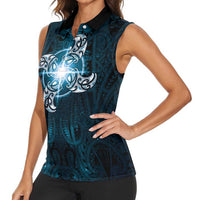 New Zealand Matariki Waita Women Sleeveless Polo Shirt Maori Moko Dark Blue Galaxy LT05 - Polynesian Pride