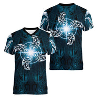 New Zealand Matariki Waita Women V-Neck T-Shirt Maori Moko Dark Blue Galaxy LT05 - Polynesian Pride