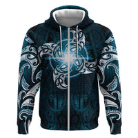 New Zealand Matariki Waita Zip Hoodie Maori Moko Dark Blue Galaxy
