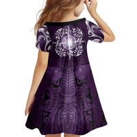 New Zealand Matariki Waipunarangi Family Matching Long Sleeve Bodycon Dress and Hawaiian Shirt Maori Moko Purple Galaxy LT05 - Polynesian Pride