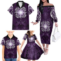 New Zealand Matariki Waipunarangi Family Matching Off The Shoulder Long Sleeve Dress and Hawaiian Shirt Maori Moko Purple Galaxy LT05 - Polynesian Pride