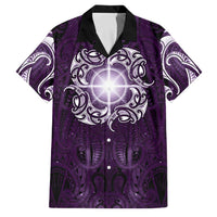 New Zealand Matariki Waipunarangi Family Matching Off The Shoulder Long Sleeve Dress and Hawaiian Shirt Maori Moko Purple Galaxy LT05 Dad's Shirt - Short Sleeve Purple - Polynesian Pride