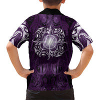 New Zealand Matariki Waipunarangi Family Matching Short Sleeve Bodycon Dress and Hawaiian Shirt Maori Moko Purple Galaxy LT05 - Polynesian Pride
