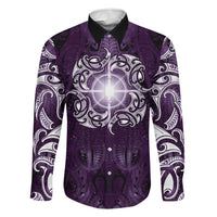 New Zealand Matariki Waipunarangi Family Matching Summer Maxi Dress and Hawaiian Shirt Maori Moko Purple Galaxy LT05 Dad's Shirt - Long Sleeve Purple - Polynesian Pride