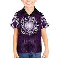 New Zealand Matariki Waipunarangi Family Matching Summer Maxi Dress and Hawaiian Shirt Maori Moko Purple Galaxy LT05 Son's Shirt Purple - Polynesian Pride