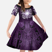 New Zealand Matariki Waipunarangi Kid Short Sleeve Dress Maori Moko Purple Galaxy