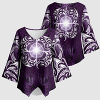 New Zealand Matariki Waipunarangi Kimono Sleeve Blouse Maori Moko Purple Galaxy LT05 - Polynesian Pride