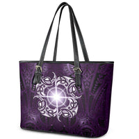 New Zealand Matariki Waipunarangi Leather Tote Bag Maori Moko Purple Galaxy LT05 - Polynesian Pride