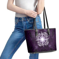 New Zealand Matariki Waipunarangi Leather Tote Bag Maori Moko Purple Galaxy LT05 - Polynesian Pride