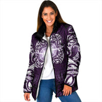New Zealand Matariki Waipunarangi Padded Jacket Maori Moko Purple Galaxy LT05 Women Purple - Polynesian Pride