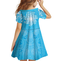 New Zealand Matariki Waiti Family Matching Off The Shoulder Long Sleeve Dress and Hawaiian Shirt Maori Moko Cyan Galaxy LT05 - Polynesian Pride