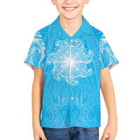 New Zealand Matariki Waiti Kid Hawaiian Shirt Maori Moko Cyan Galaxy LT05 Kid Cyan - Polynesian Pride