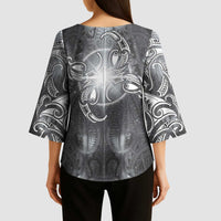 New Zealand Matariki Ururangi Kimono Sleeve Blouse Maori Moko Grey Galaxy