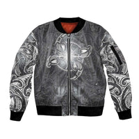 New Zealand Matariki Ururangi Sleeve Zip Bomber Jacket Maori Moko Grey Galaxy