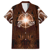 New Zealand Matariki Tupuanuku Family Matching Off The Shoulder Long Sleeve Dress and Hawaiian Shirt Maori Moko Brown Galaxy LT05 Dad's Shirt - Short Sleeve Brown - Polynesian Pride