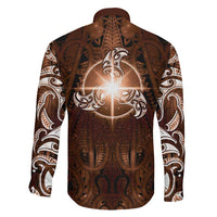 New Zealand Matariki Tupuanuku Family Matching Off Shoulder Maxi Dress and Hawaiian Shirt Maori Moko Brown Galaxy LT05 - Polynesian Pride