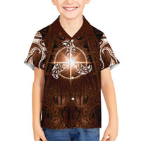 New Zealand Matariki Tupuanuku Family Matching Off Shoulder Short Dress and Hawaiian Shirt Maori Moko Brown Galaxy LT05 Son's Shirt Brown - Polynesian Pride