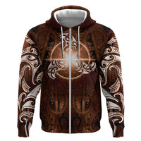 New Zealand Matariki Tupuanuku Hoodie Maori Moko Brown Galaxy LT05 Zip Hoodie Brown - Polynesian Pride