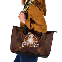 New Zealand Matariki Tupuanuku Leather Tote Bag Maori Moko Brown Galaxy LT05 Brown - Polynesian Pride