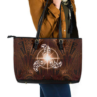 New Zealand Matariki Tupuanuku Leather Tote Bag Maori Moko Brown Galaxy LT05 - Polynesian Pride