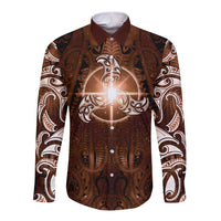 New Zealand Matariki Tupuanuku Long Sleeve Button Shirt Maori Moko Brown Galaxy