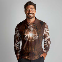 New Zealand Matariki Tupuanuku Long Sleeve Polo Shirt Maori Moko Brown Galaxy