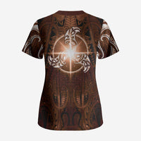 New Zealand Matariki Tupuanuku Scrub Top Maori Moko Brown Galaxy