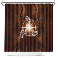 New Zealand Matariki Tupuanuku Shower Curtain Maori Moko Brown Galaxy LT05 Brown - Polynesian Pride