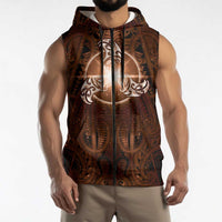 New Zealand Matariki Tupuanuku Sleeveless Zip Hoodie Maori Moko Brown Galaxy