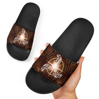 New Zealand Matariki Tupuanuku Slide Sandals Maori Moko Brown Galaxy LT05 - Polynesian Pride