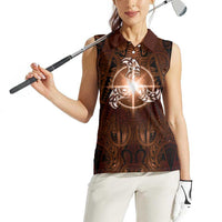 New Zealand Matariki Tupuanuku Women Sleeveless Polo Shirt Maori Moko Brown Galaxy LT05 - Polynesian Pride