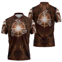 New Zealand Matariki Tupuanuku Zipper Polo Shirt Maori Moko Brown Galaxy