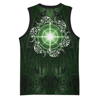 New Zealand Matariki Tupuarangi Basketball Jersey Maori Moko Green Galaxy LT05 - Polynesian Pride