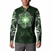 New Zealand Matariki Tupuarangi Button Sweatshirt Maori Moko Green Galaxy