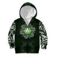 New Zealand Matariki Tupuarangi Kid Hoodie Maori Moko Green Galaxy LT05 Zip Hoodie Green - Polynesian Pride