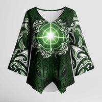 New Zealand Matariki Tupuarangi Kimono Sleeve Blouse Maori Moko Green Galaxy LT05 Female Green - Polynesian Pride