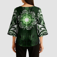 New Zealand Matariki Tupuarangi Kimono Sleeve Blouse Maori Moko Green Galaxy LT05 - Polynesian Pride