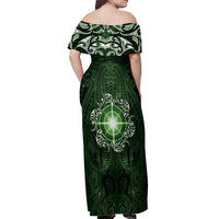 New Zealand Matariki Tupuarangi Off Shoulder Maxi Dress Maori Moko Green Galaxy LT05 - Polynesian Pride