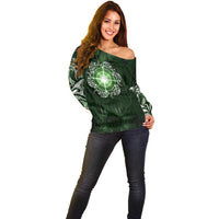 New Zealand Matariki Tupuarangi Off Shoulder Sweater Maori Moko Green Galaxy LT05 - Polynesian Pride